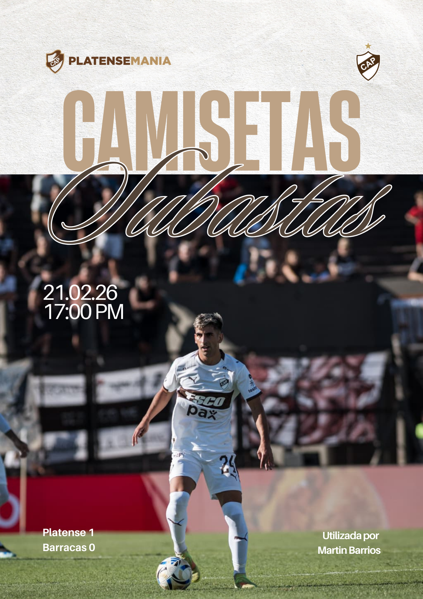 Camiseta Usada en partido vs Barracas x Martin Barrios