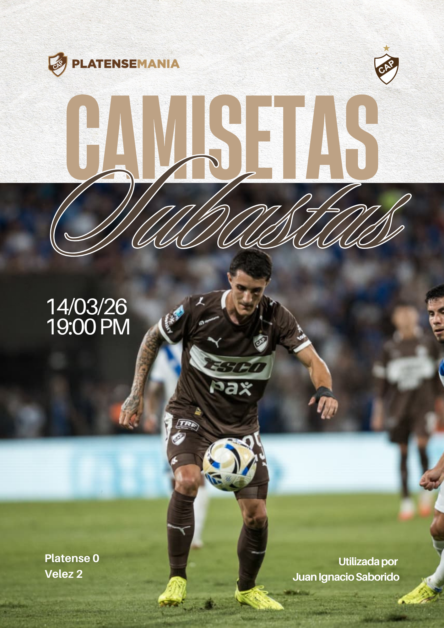 Camiseta Usada en partido vs Velez x Juan Ignacio Saborido