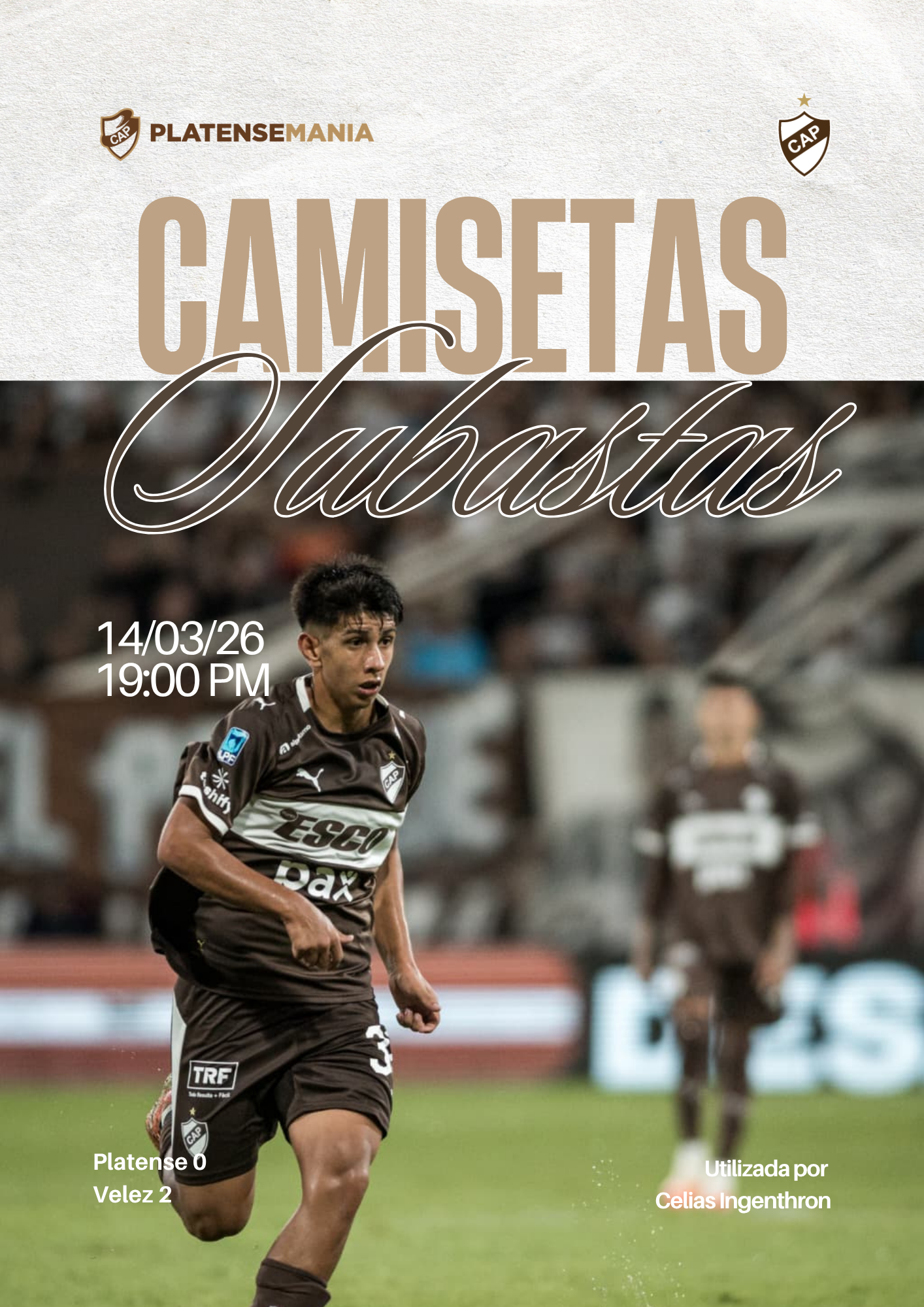 Camiseta Usada en partido vs Velez x Celias Ingenthron