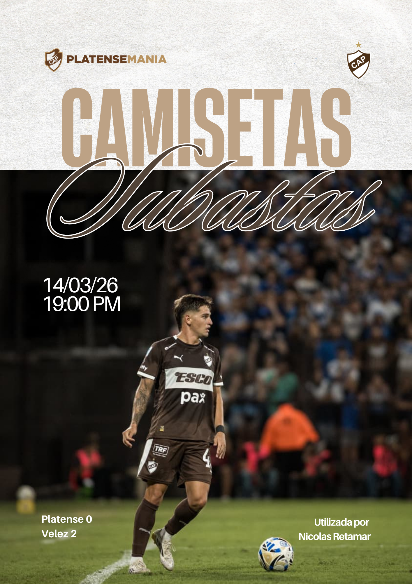 Camiseta Usada en partido vs Velez x Nicolas Retamar