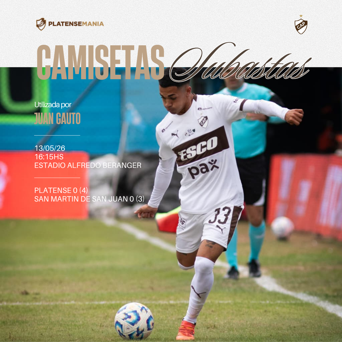 Camiseta Usada en partido vs San Martin de San Juan x Juan Gauto