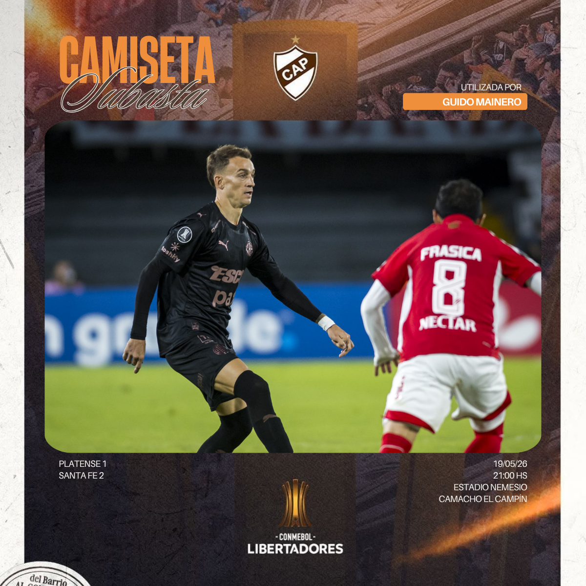 Camiseta Usada en partido vs Sante Fe x Guido Mainero