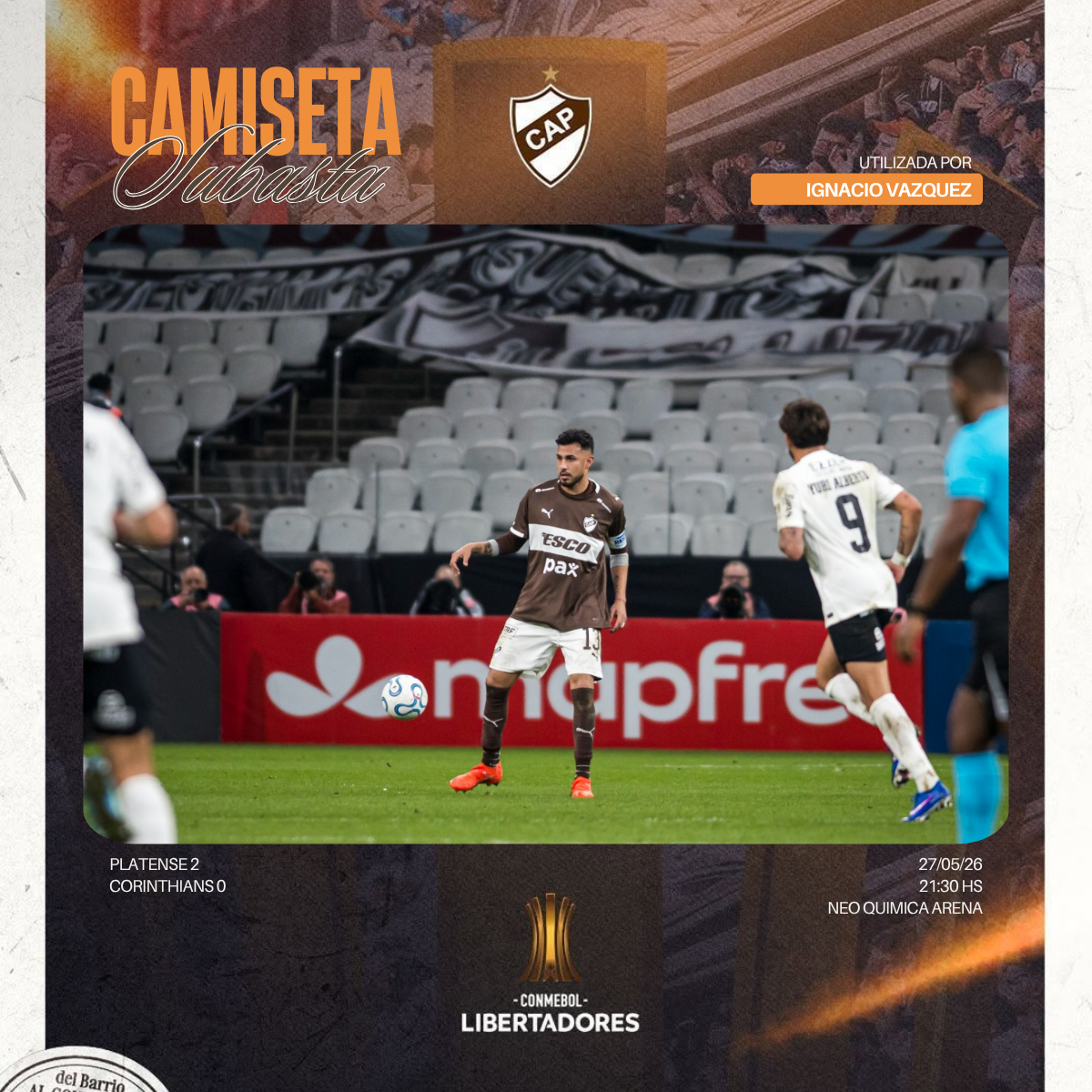 Camiseta Usada en partido vs Corinthians x Ignacio Vazquez
