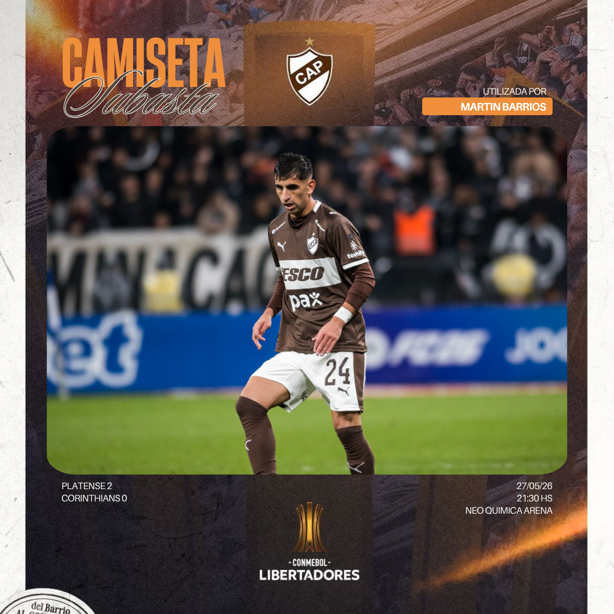 Camiseta Usada en partido vs Corinthians x Martin Barrios